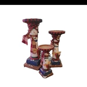 Festive Snowman Candle Holders - Set of 3